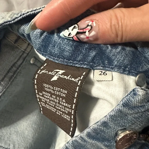 7 For All Mankind Light Blue Denim Mini Skirt with Frayed Hem - Picture 6 of 6